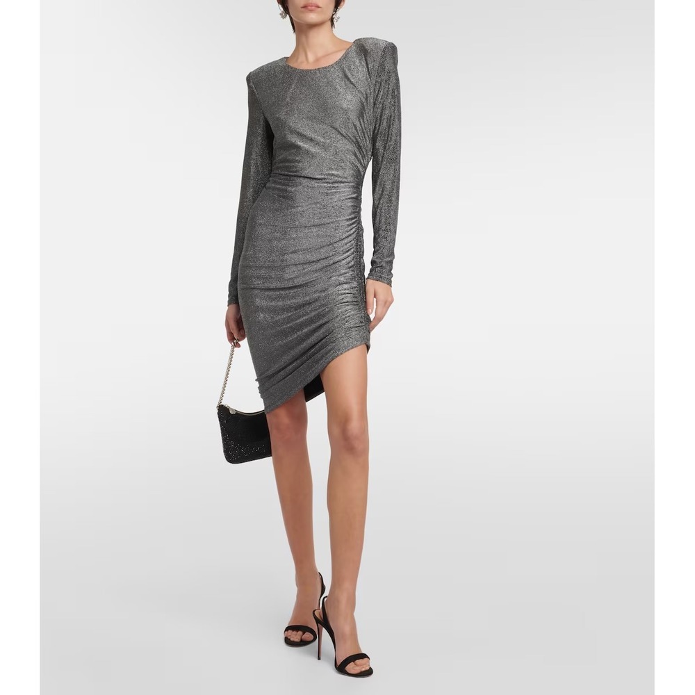 NWT Veronica Beard Jeans Cyrus Mini Dress Medium Gunmetal Metallic Ruched Party